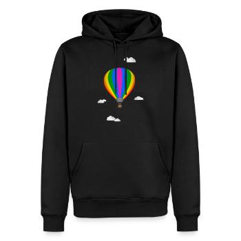 Montgolfière et nuages dans le ciel - Sweat à capuche Premium bio Homme - noir - Devant - Nico (187cm)