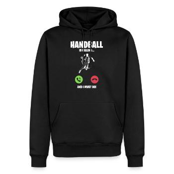Handball ruft ich muss los - Männer Premium Bio Hoodie - Schwarz - Vorne - Nico (187cm)