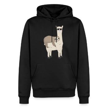 Lama and Sloth - Funny Alpaca Sloth Gift - Men’s Premium Organic Hoodie - black - Front - Nico (187cm)