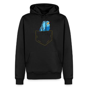 Perruche - Dans la poche poitrine / poche de chemise - Sweat à capuche Premium bio Homme - noir - Devant - Nico (187cm)