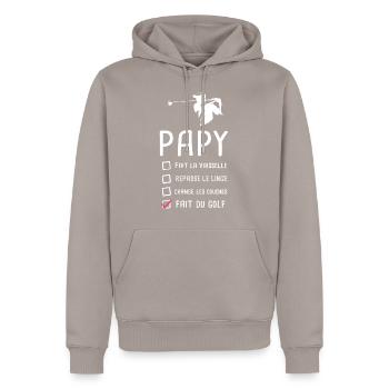 Papy golfer papi golf grandfather funny gift - Men’s Premium Organic Hoodie - taupe - Front - Nico (187cm)