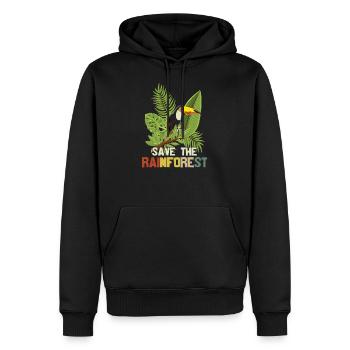 Rette den Regenwald mit Tukan und Blumendesign - Männer Premium Bio Hoodie - Schwarz - Vorne - Nico (187cm)