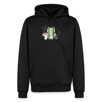 Cottagecore esthétique grenouille dans la forêt avec banjo - Sweat à capuche Premium bio Homme - noir - Devant - Nico (187cm)