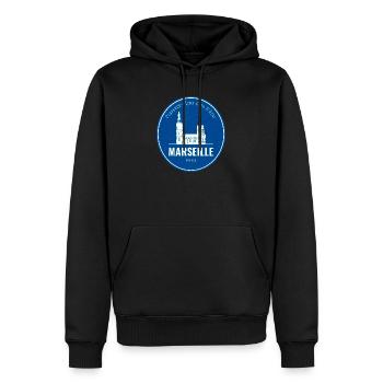 Logo de la ville bleue de Marseille - Sweat à capuche Premium bio Homme - noir - Devant - Nico (187cm)