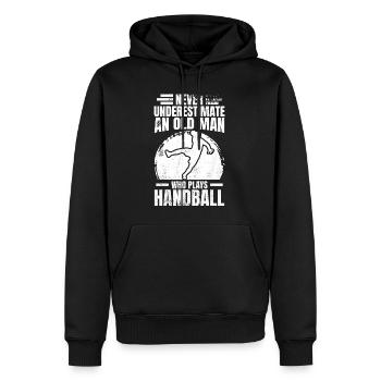 Ne sous-estimez jamais un ancien joueur de handball - Sweat à capuche Premium bio Homme - noir - Devant - Nico (187cm)