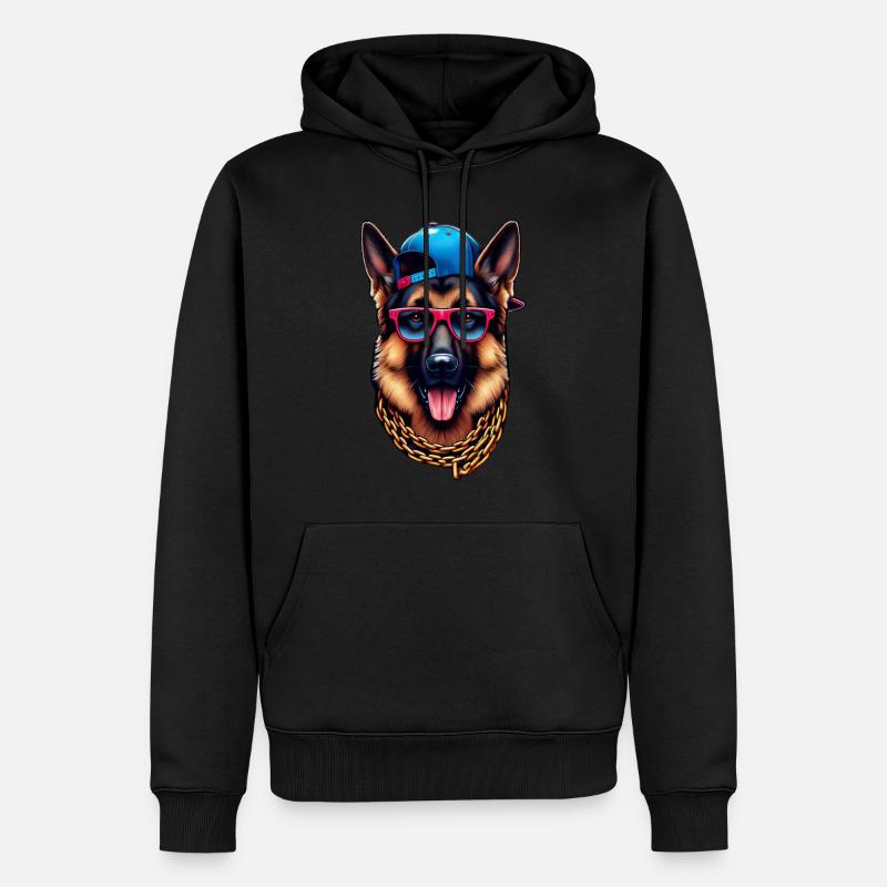 Deutscher Schäferhund Der Rapper - Männer Premium Bio Hoodie - Schwarz