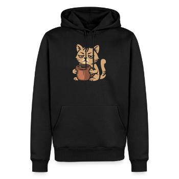 Müde Kaffeekatze – Lustiges Katzenmotiv - Männer Premium Bio Hoodie - Schwarz - Vorne - Nico (187cm)