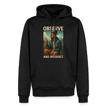 Observe & Interact - Men’s Premium Organic Hoodie - black - Front - Nico (187cm)