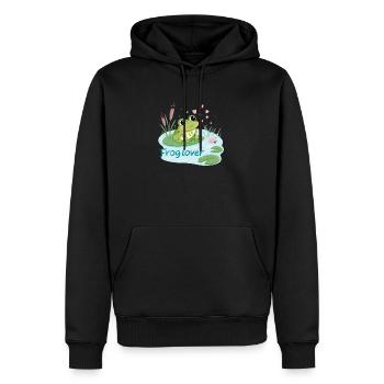 Grenouille Gourmande Amour - Sweat à capuche Premium bio Homme - noir - Devant - Nico (187cm)