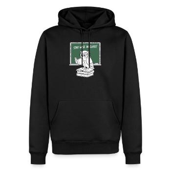 Wise owl reading in class - Men’s Premium Organic Hoodie - black - Front - Nico (187cm)
