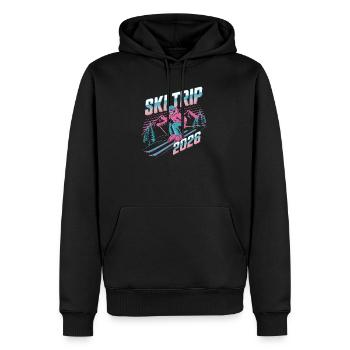 Voyage Ski 2026 Néon Rétro - Sweat à capuche Premium bio Homme - noir - Devant - Nico (187cm)