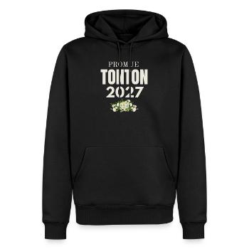 Tonton 2027 — Blumentypografie - Männer Premium Bio Hoodie - Schwarz - Vorne - Nico (187cm)