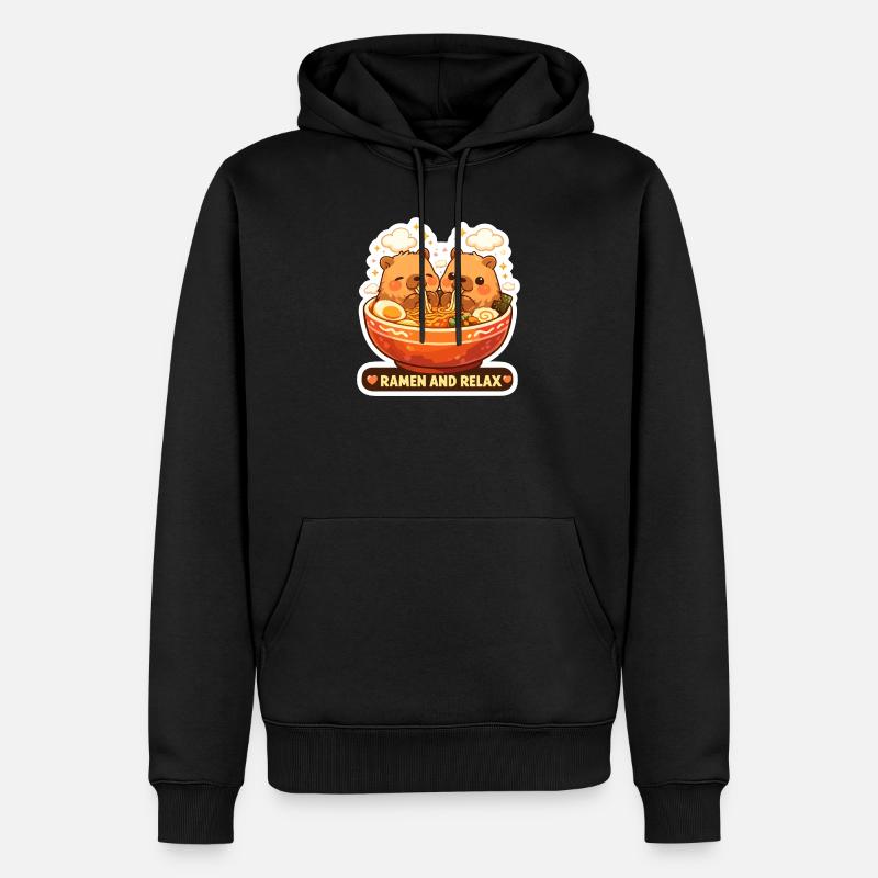 Capybara Ramen & Relax Sticker - Männer Premium Bio Hoodie - Schwarz