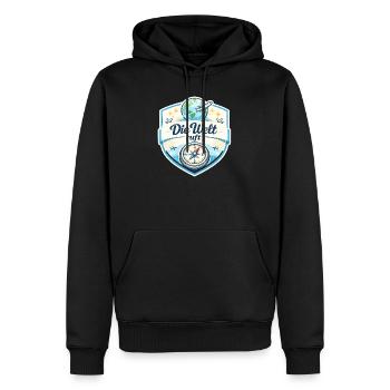 Die Welt ruft Reisepatch - Männer Premium Bio Hoodie - Schwarz - Vorne - Nico (187cm)