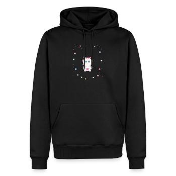 Katzenherz im Blütenkreis - Männer Premium Bio Hoodie - Schwarz - Vorne - Nico (187cm)