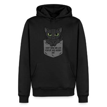 Schwarze Katze Brusttasche Ich bringe kein Unglück - Männer Premium Bio Hoodie - Schwarz - Vorne - Nico (187cm)