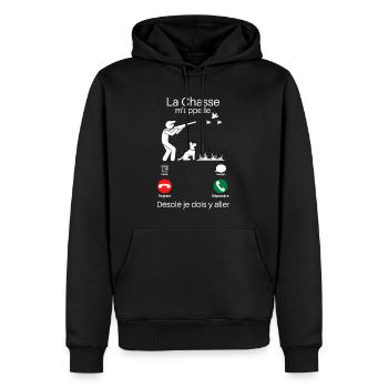 la chasse m'appelle cadeau chasseur humour - Sweat à capuche Premium bio Homme - noir - Devant - Nico (187cm)