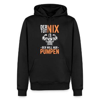 Der tut nix der will nur Pumpen - Männer Premium Bio Hoodie - Schwarz - Vorne - Nico (187cm)