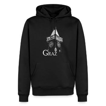 Uhrturm Graz weiß - Männer Premium Bio Hoodie - Schwarz - Vorne - Nico (187cm)
