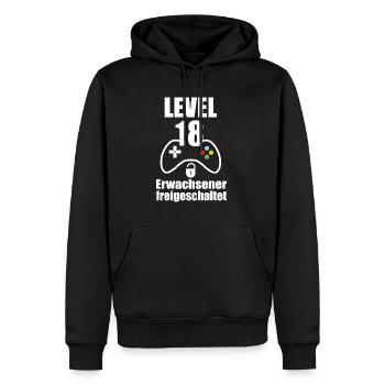 level18 - Männer Premium Bio Hoodie - Schwarz - Vorne - Nico (187cm)