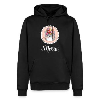 Niedliche Kawaii lustige Katze mit Blumen, die Miauen sagen - Männer Premium Bio Hoodie - Schwarz - Vorne - Nico (187cm)