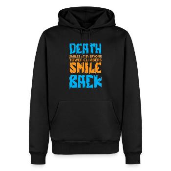 Death smiles at everyone, industrial climbers - Men’s Premium Organic Hoodie - black - Front - Nico (187cm)