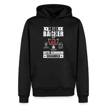 Dieser Bäcker ist 60. Schonend behandeln - Männer Premium Bio Hoodie - Schwarz - Vorne - Nico (187cm)
