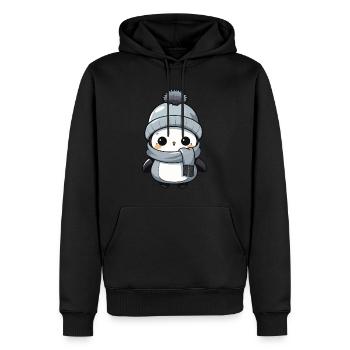 Pingouin Hiver Animal Mignon Bande Dessinée - Sweat à capuche Premium bio Homme - noir - Devant - Nico (187cm)