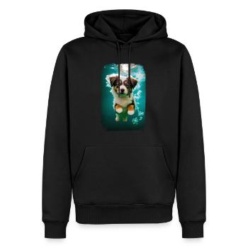 Australian Shepherd Design - Hund unter Wasser - Männer Premium Bio Hoodie - Schwarz - Vorne - Nico (187cm)