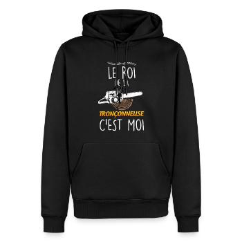Tronçonneuse cadeau humour fôret - Sweat à capuche Premium bio Homme - noir - Devant - Nico (187cm)