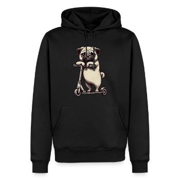 Lustiger Mops auf Scooter Comic Cartoon - Männer Premium Bio Hoodie - Schwarz - Vorne - Nico (187cm)