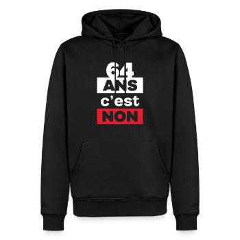 Retraite Retraité Retraitée 64 ans - Sweat à capuche Premium bio Homme - noir - Devant - Nico (187cm)