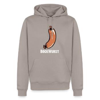 Bockwurst, Augsburger, Knackwurst oder Brühwurst - Männer Premium Bio Hoodie - Taupe - Vorne - Nico (187cm)