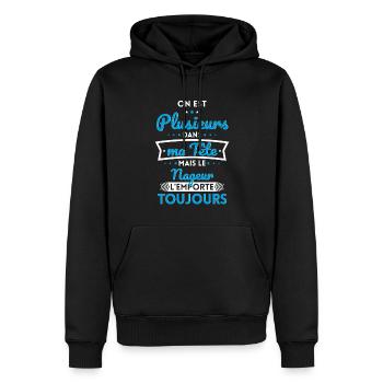 Plusieurs dans tête le Nageur l'emporte toujours - Sweat à capuche Premium bio Homme - noir - Devant - Nico (187cm)