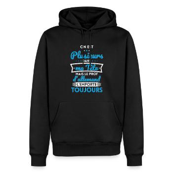 Plusieurs dans tête le Prof d'Allemand l'emporte - Sweat à capuche Premium bio Homme - noir - Devant - Nico (187cm)