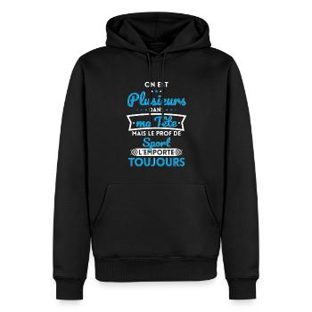Plusieurs dans tête le Prof de Sport l'emporte - Sweat à capuche Premium bio Homme - noir - Devant - Nico (187cm)