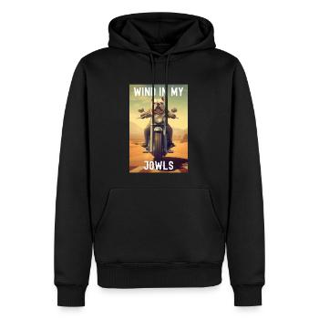 Wind in meinen Wangen : Eine Bulldogge auf einem Motorrad - Männer Premium Bio Hoodie - Schwarz - Vorne - Nico (187cm)