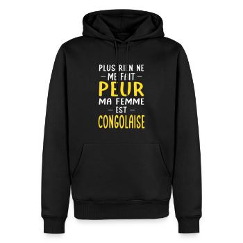 Rien ne me fait peur ma femme est Congolaise - Sweat à capuche Premium bio Homme - noir - Devant - Nico (187cm)