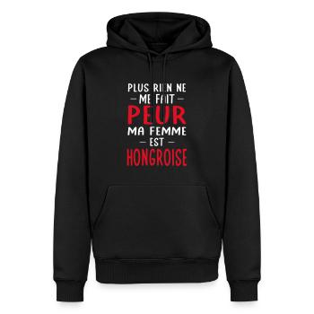 Rien ne me fait peur ma femme est Hongroise - Sweat à capuche Premium bio Homme - noir - Devant - Nico (187cm)
