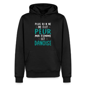 Rien ne me fait peur ma femme est Danoise - Sweat à capuche Premium bio Homme - noir - Devant - Nico (187cm)