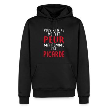 Rien ne me fait peur ma femme est Picarde - Sweat à capuche Premium bio Homme - noir - Devant - Nico (187cm)
