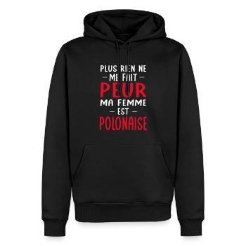 Rien ne me fait peur ma femme est Polonaise - Sweat à capuche Premium bio Homme - noir - Devant - Nico (187cm)