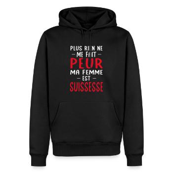 Rien ne me fait peur ma femme est Suissesse - Sweat à capuche Premium bio Homme - noir - Devant - Nico (187cm)