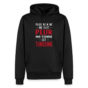 Rien ne me fait peur ma femme est Tunisienne - Sweat à capuche Premium bio Homme - noir - Devant - Nico (187cm)