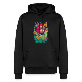 Gorille avec lunettes de soleil et illustration de fleurs - Sweat à capuche Premium bio Homme - noir - Devant - Nico (187cm)