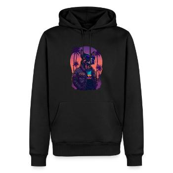 80's illustration of a dog wearing sunglasses - Men’s Premium Organic Hoodie - black - Front - Nico (187cm)