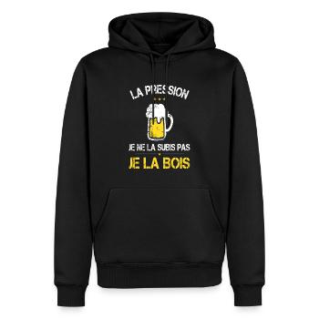 La Pression je ne la Subis Pas - Je la bois - Sweat à capuche Premium bio Homme - noir - Devant - Nico (187cm)