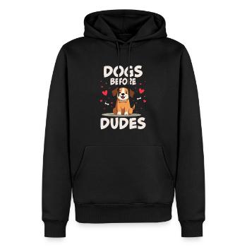 "Dogs Before Dudes" - Dog Design with Heart - Men’s Premium Organic Hoodie - black - Front - Nico (187cm)
