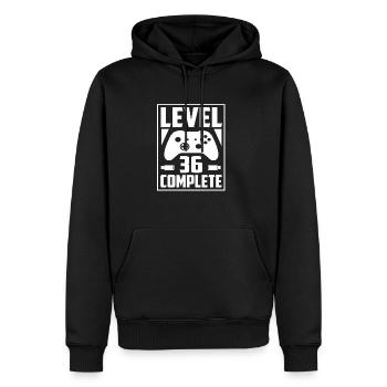 Niveau 36 Terminé - Sweat à capuche Premium bio Homme - noir - Devant - Nico (187cm)
