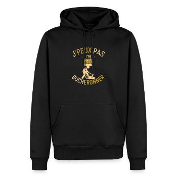 J'Peux Pas J'me Barre Bucheronner - Sweat à capuche Premium bio Homme - noir - Devant - Nico (187cm)